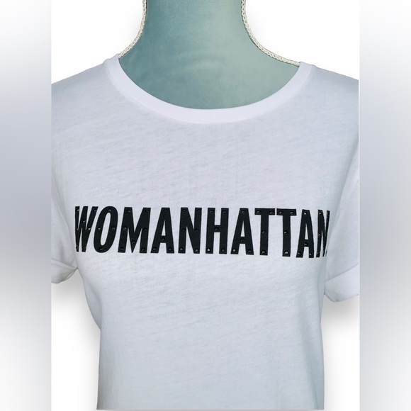 Kate Spade ‘Womanhattan’ Roll Sleeve T-Shirt White Sequined Size Medium - Picture 4 of 11